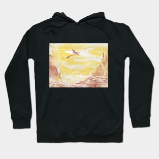 Mountain landscape with dragon. Encaustic, art decoration, sketch. Hoodie